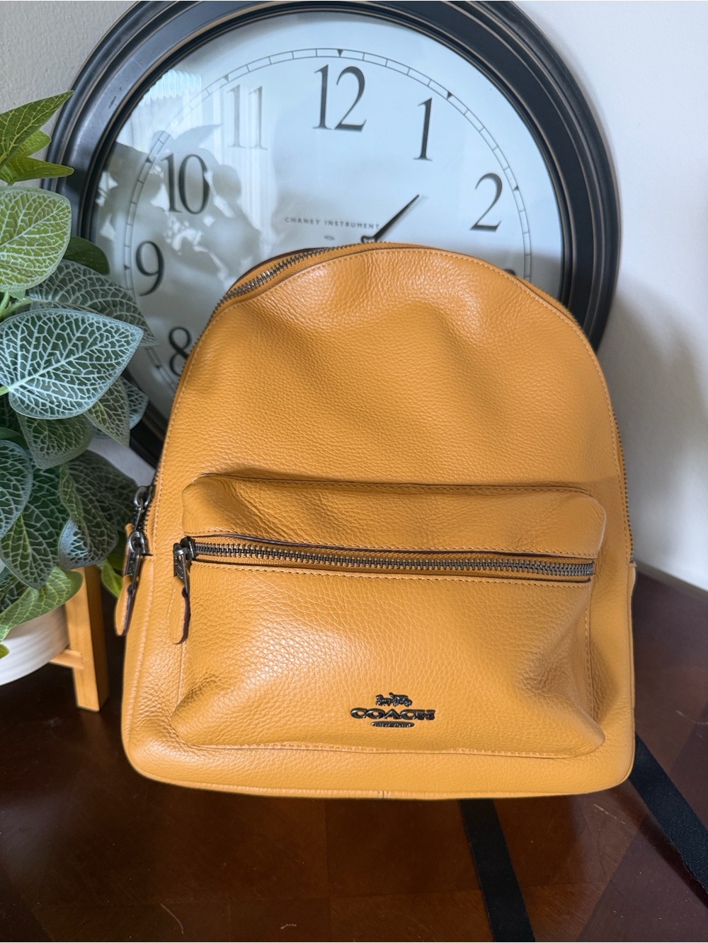Coach Mustard Yellow Pebbled Leather Backpack